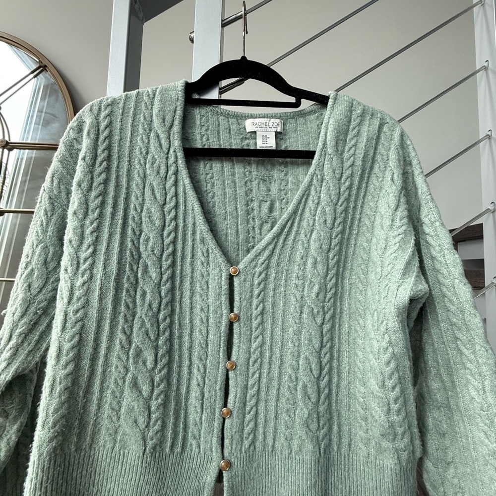 Rachel Zoe Mint Green Cable Knit Cardigan